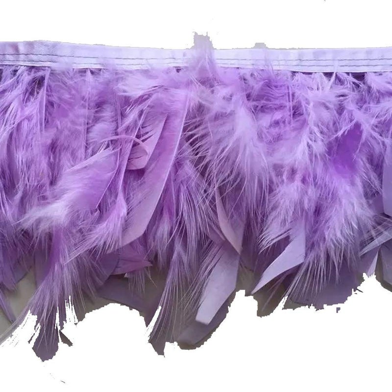 KOLIGHT Pack of 2 Yards Natural Dyed Turkey Flakes Feathers 4~6inch Fringe Trim DIY Dress Crafts Costumes Decoration (Lavender) - Image 1
